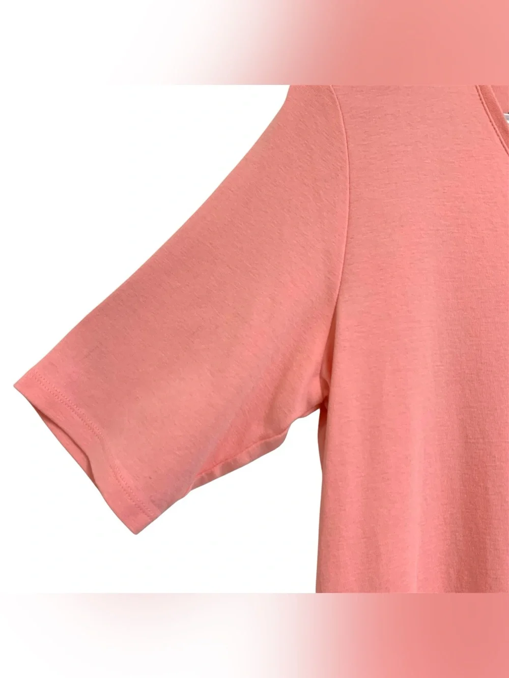J. Jill Pima Cotton V-Neck Elbow Sleeve Straight Hem Pink Tee Shirt Sz L Casual - Picture 5 of 11
